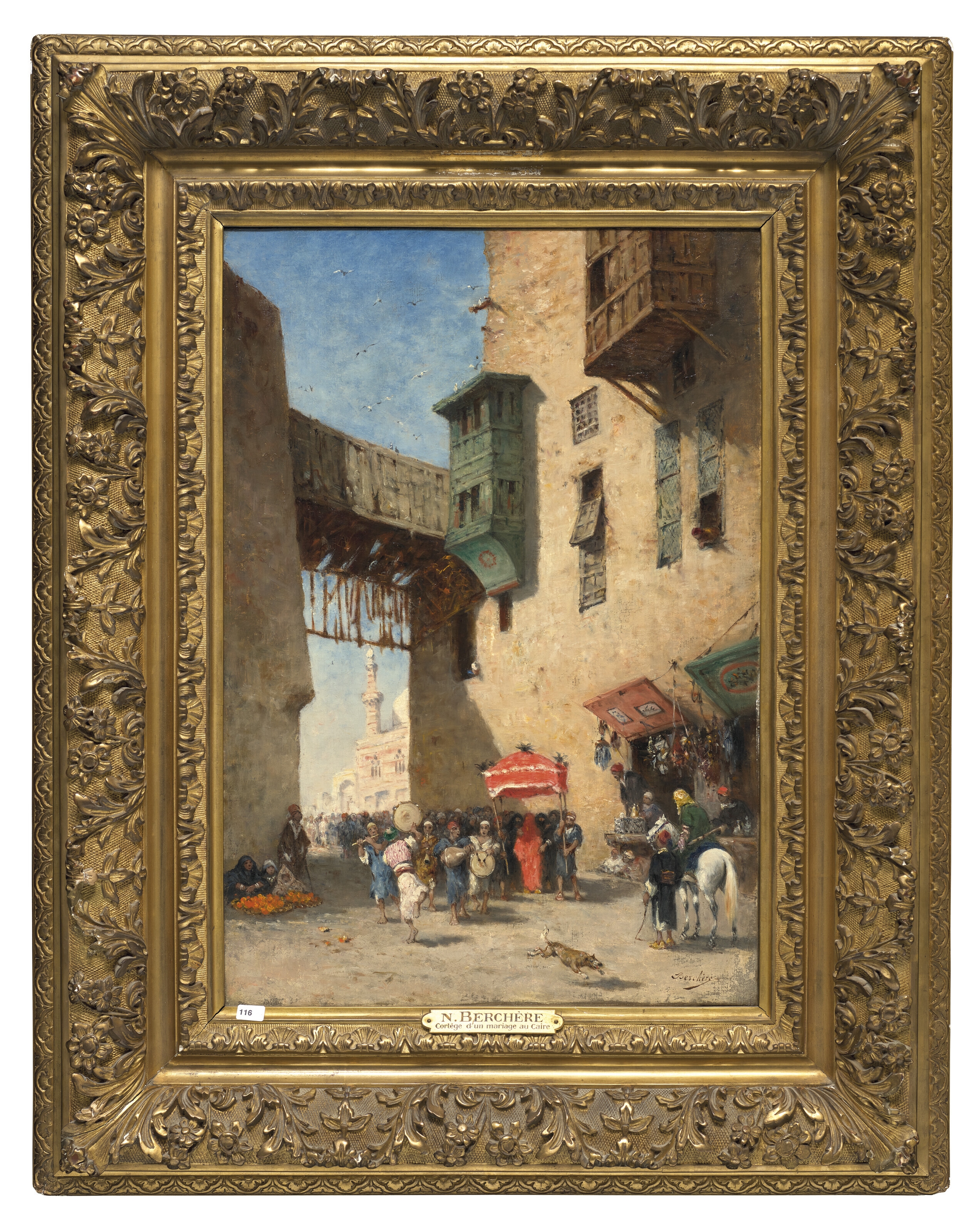 Artwork by Narcisse Berchère, Cortège d'un mariage au Caire ; Vieille fontaine au Caire, Made of OIL ON CANVAS