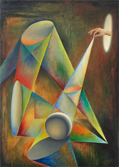 Reason to be. The color is light or the Anti-Matisse Light shapes and color is nothing but reflected light, a metaphor of the surface in the mouth of light.. by Guillermo Pérez Villalta, 1989