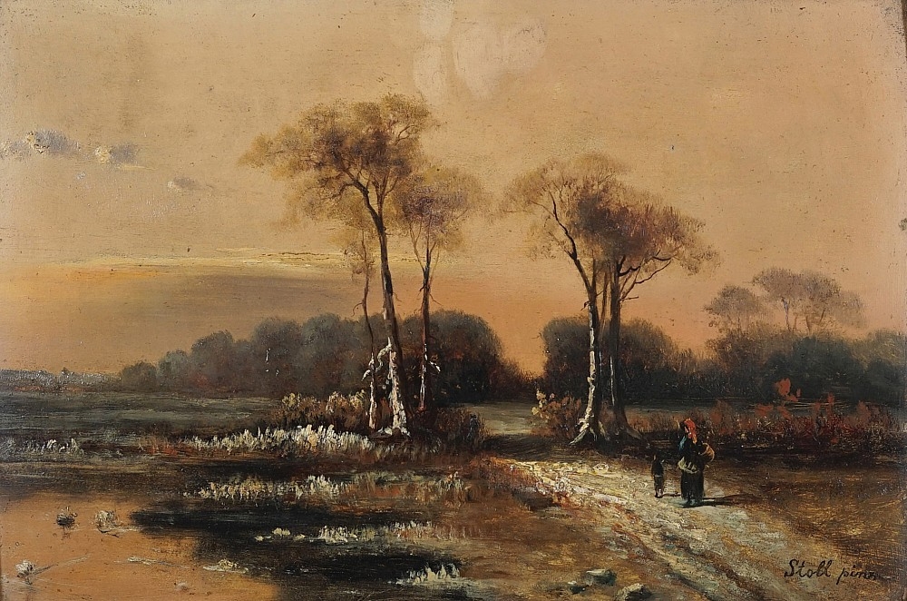 Artwork by A. H. Stoll, Romantic landscape, Made of oil, wood