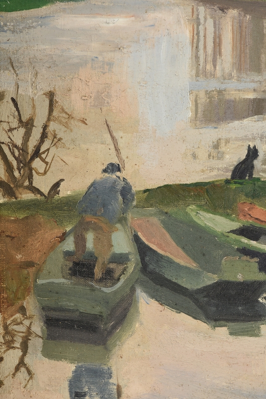 Artwork by Pierre-Eugene Dairin, Fisherman and His Dog, Made of oil on canvas