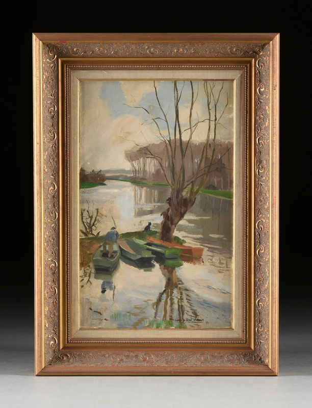 Artwork by Pierre-Eugene Dairin, Fisherman and His Dog, Made of oil on canvas