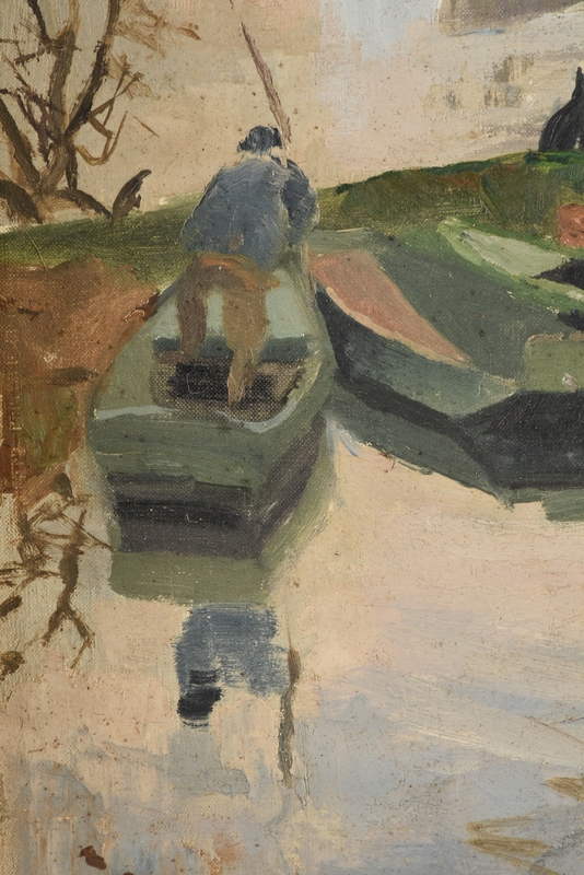 Artwork by Pierre-Eugene Dairin, Fisherman and His Dog, Made of oil on canvas