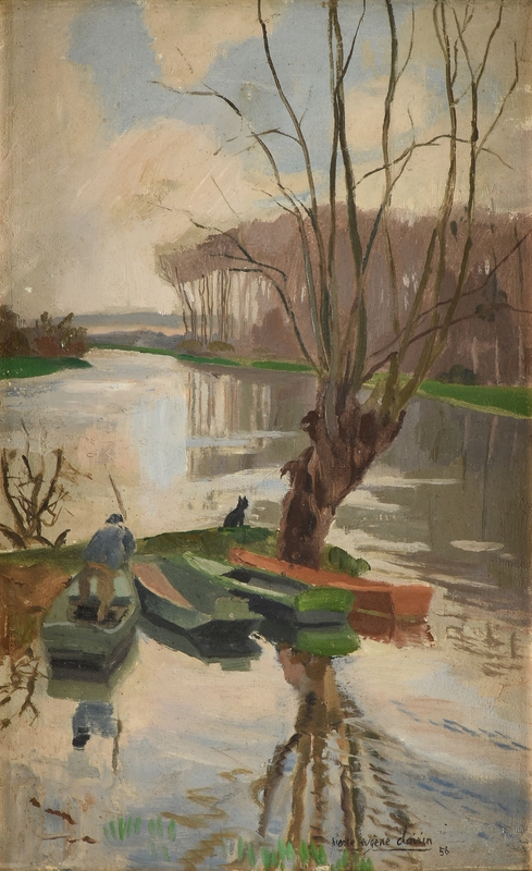 Artwork by Pierre-Eugene Dairin, Fisherman and His Dog, Made of oil on canvas