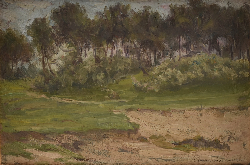 Artwork by Stephen Thomas, Trepieds France, Near Étaples, Made of oil on board