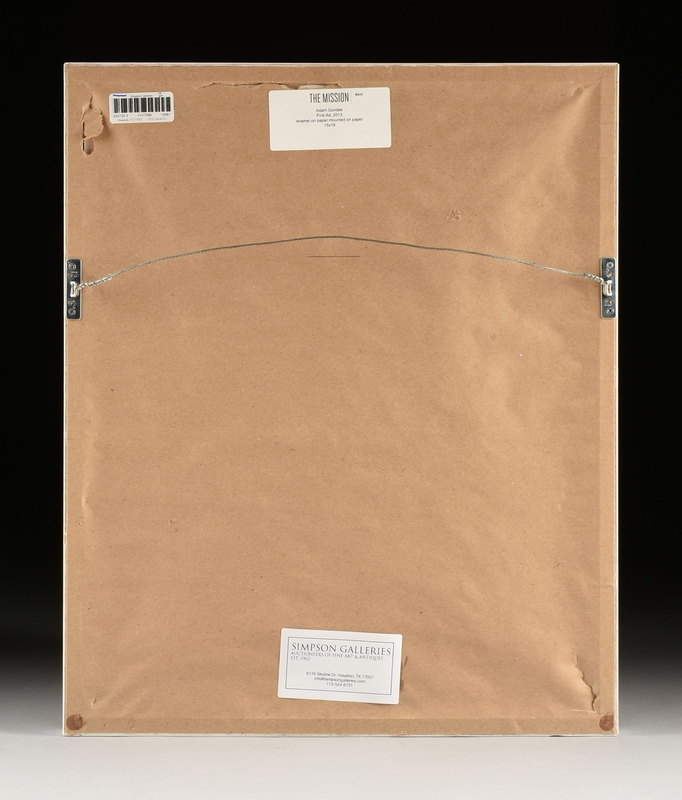 Artwork by Adam Gondek, Pink Ad; Gold Ad, Made of enamel on magazine paper mounted on paper