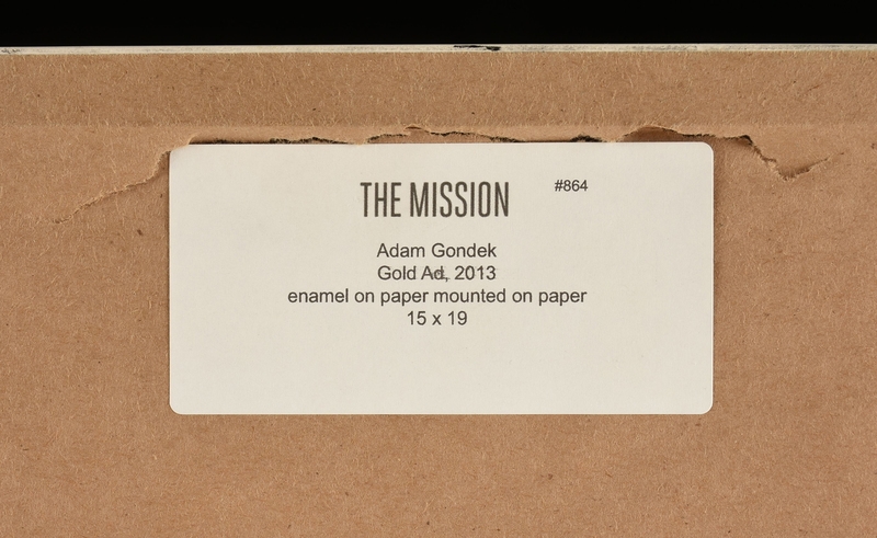 Artwork by Adam Gondek, Pink Ad; Gold Ad, Made of enamel on magazine paper mounted on paper