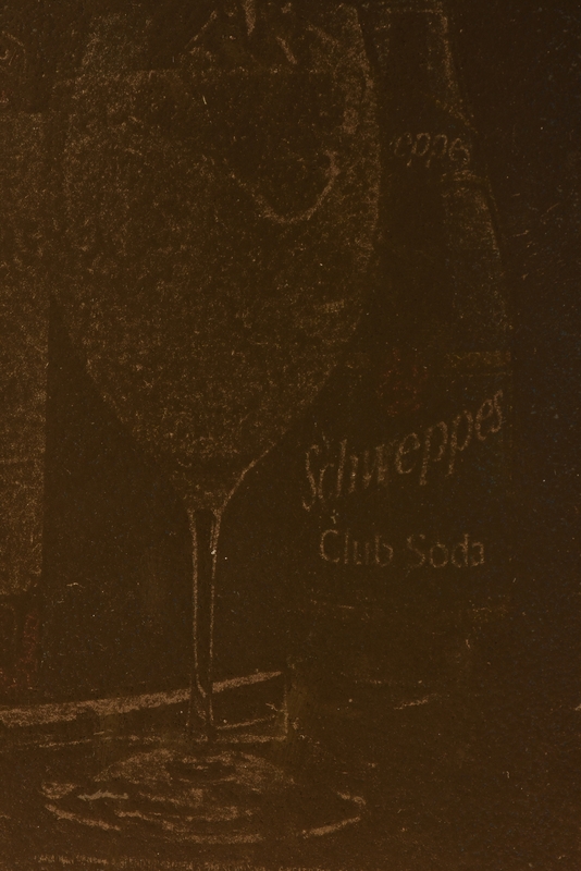 Artwork by Adam Gondek, Pink Ad; Gold Ad, Made of enamel on magazine paper mounted on paper