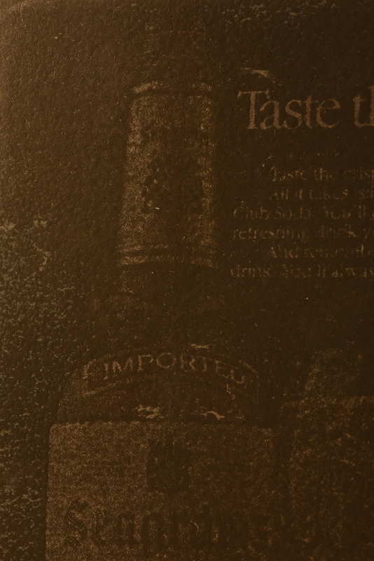 Artwork by Adam Gondek, Pink Ad; Gold Ad, Made of enamel on magazine paper mounted on paper