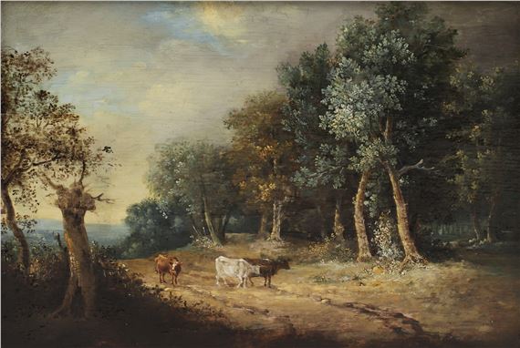 A wooded landscape with cattle by John Berney Crome