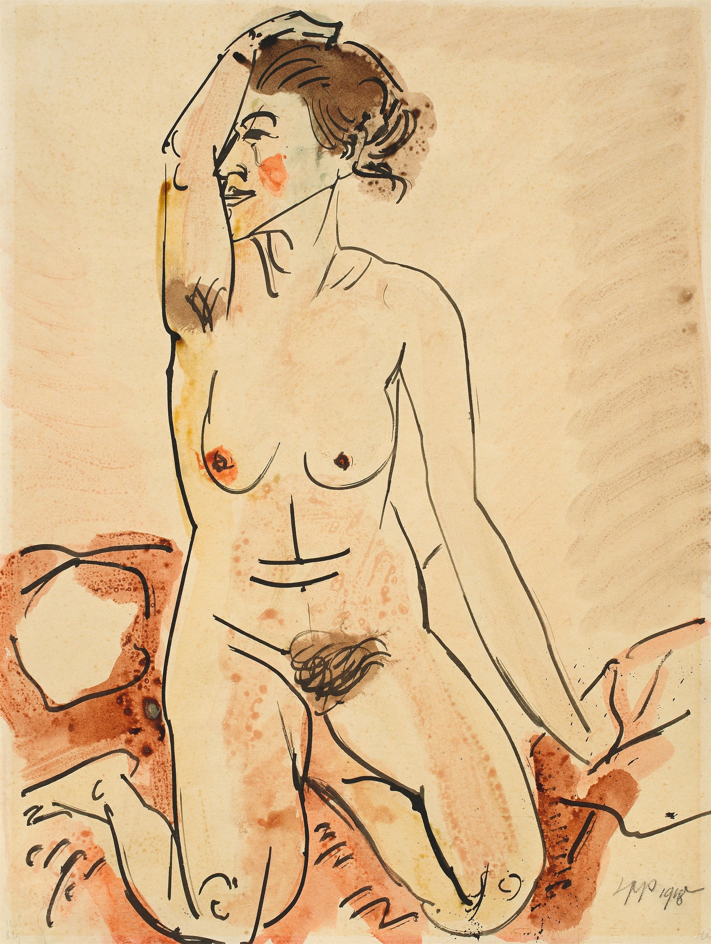 Female nude. by Max Pechstein, 1918