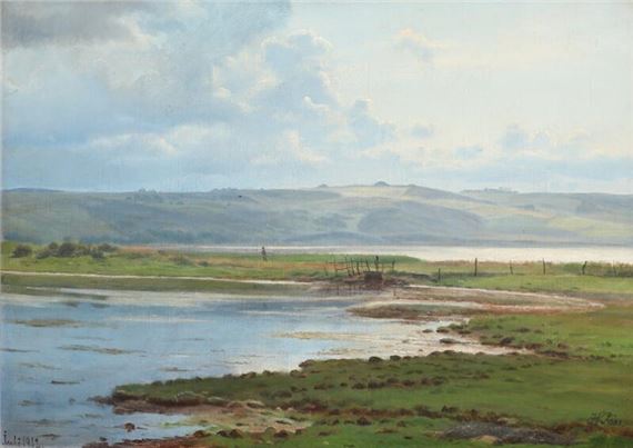 View of a landscape with a fjord by Harald Frederik Foss, 1912