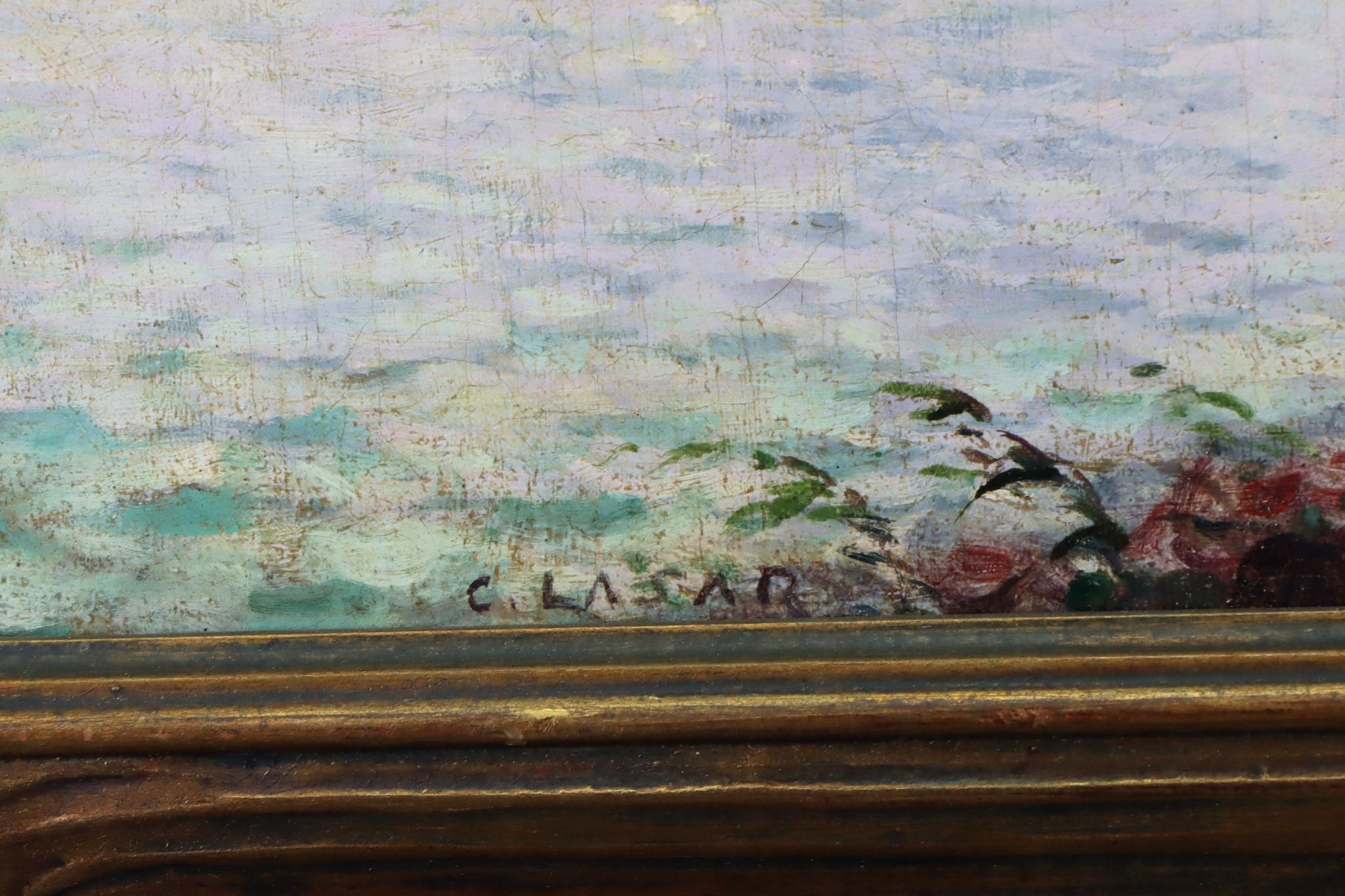 Charles Augustus C. Lasar | Scene overlooking a reflective pond with a ...