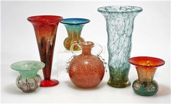 Two handled vase; Tall vase, Three small vases - Karl Wiedmann