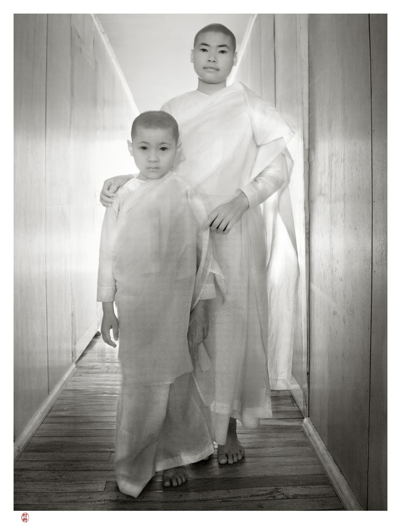 Artwork by Rick Murai, Young Nuns, Sagaing Monastery, Mandalay, Myanmar, Made of Digital Infrared, Archival Pigment Print
