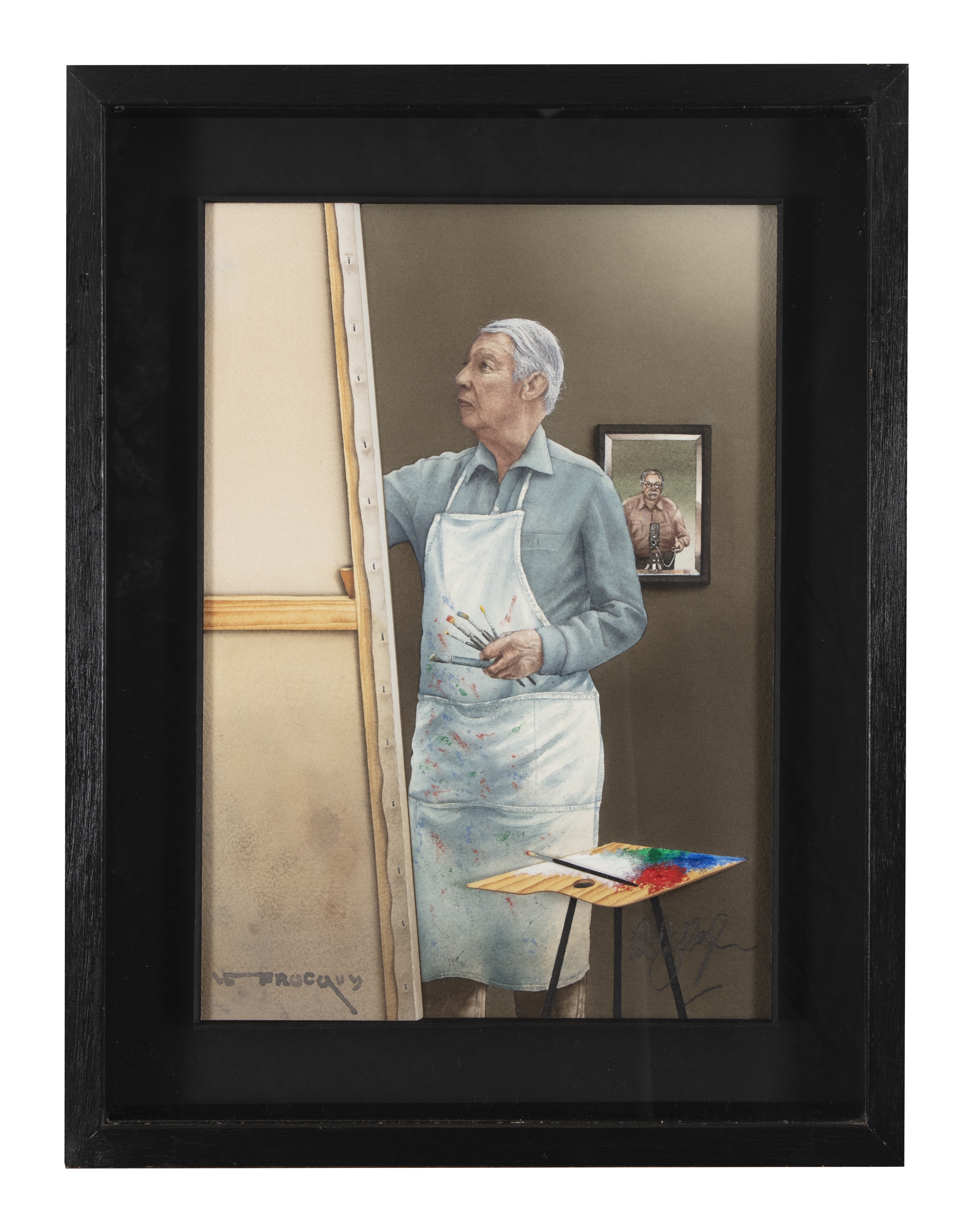 Artwork by Robert Ballagh, Robert Ballagh (b.1943)Portrait of Louis le BrocquyWatercolour and mixed media, Made of mixed media