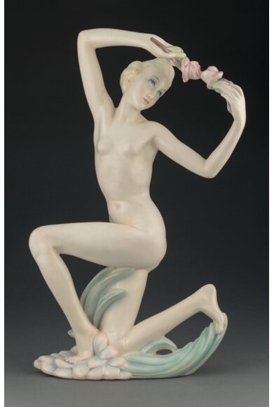 Rare Lenci Polychrome Earthenware Nude Figure Signed by Helen Köning Scavini - Lenci