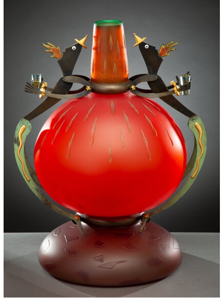 Artwork by Dan Dailey, Fire Eaters, from the 'Circus Vase' Series, Made of Blown glass, patinated and gold