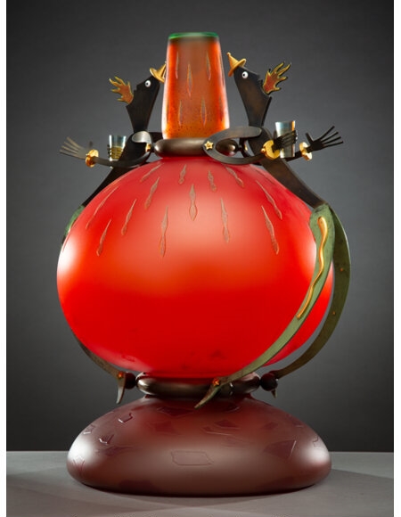 Artwork by Dan Dailey, Fire Eaters, from the 'Circus Vase' Series, Made of Blown glass, patinated and gold