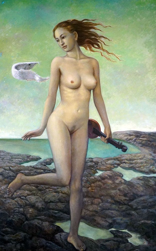 Artwork by Ma Jian, Nu de with Violin, Made of Oil on canvas