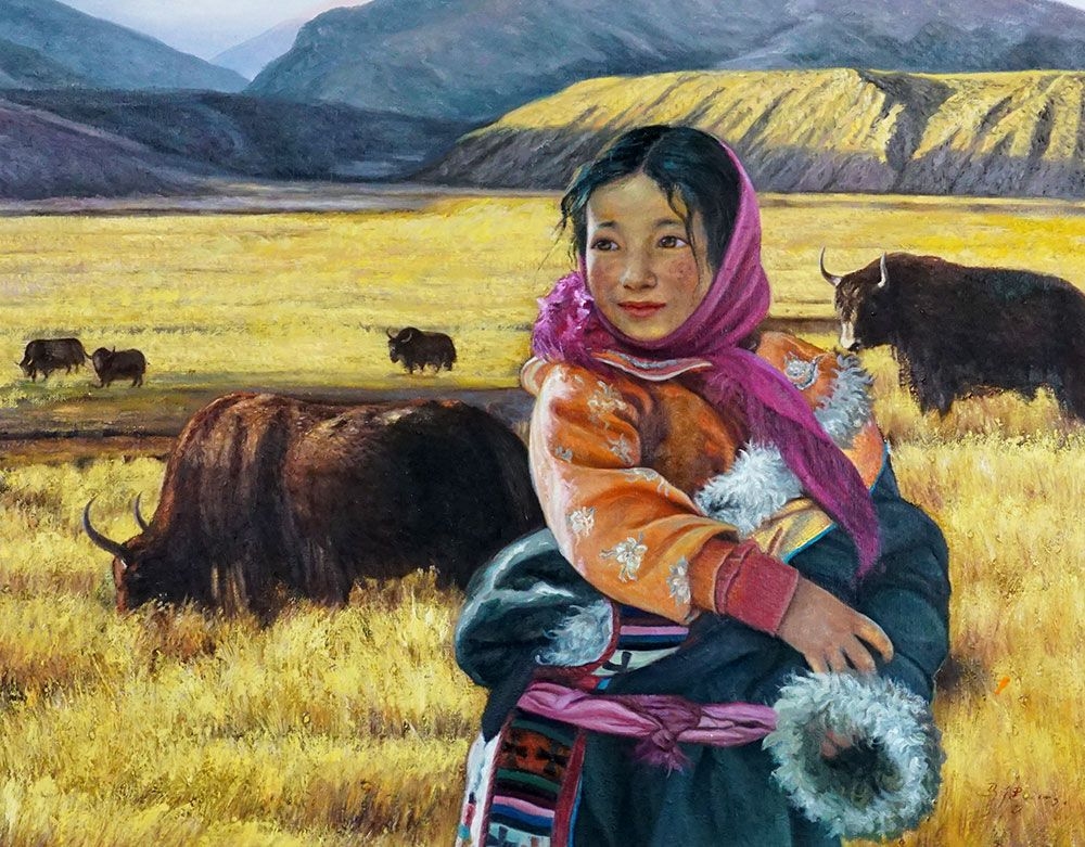 Artwork by Ma Jian, Young Tibetan Girl, Made of Oil on canvas