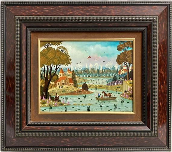 FERMIER ET SON CHEVAL SUR UNE BARQUE by Alain Thomas