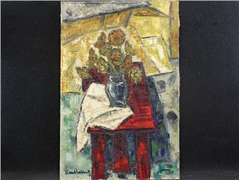 René (XXème) : Nature morte à la table rouge - Lasnier René