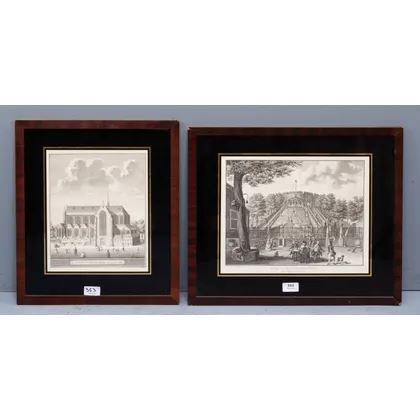 Twee prenten van Leiden: De Burcht en de Pieterskerk - Abraham Delfos