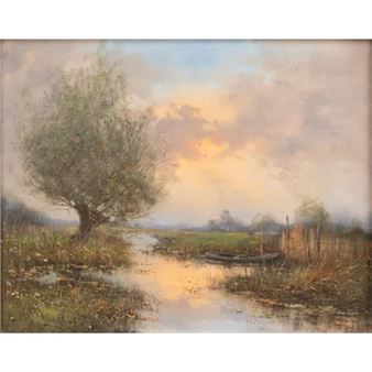 Polderlandschap bij zonsopgang - Albert Wessels
