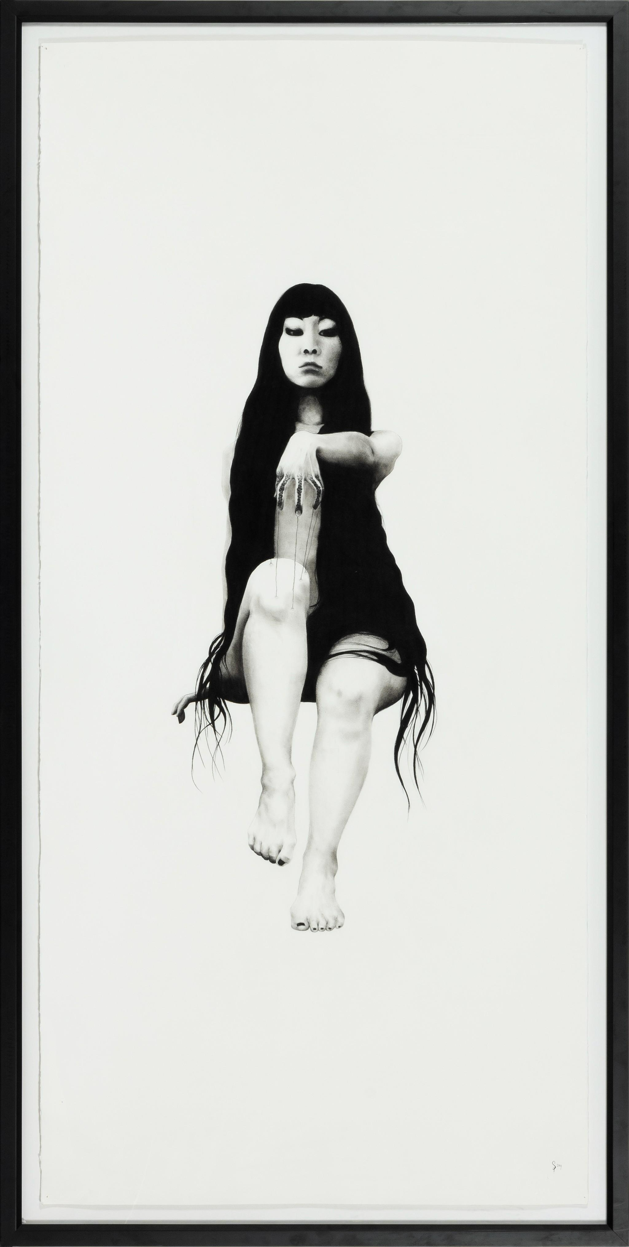 Artwork by Stephanie Inagaki, Puppetmaster, Made of charcoal on paper
