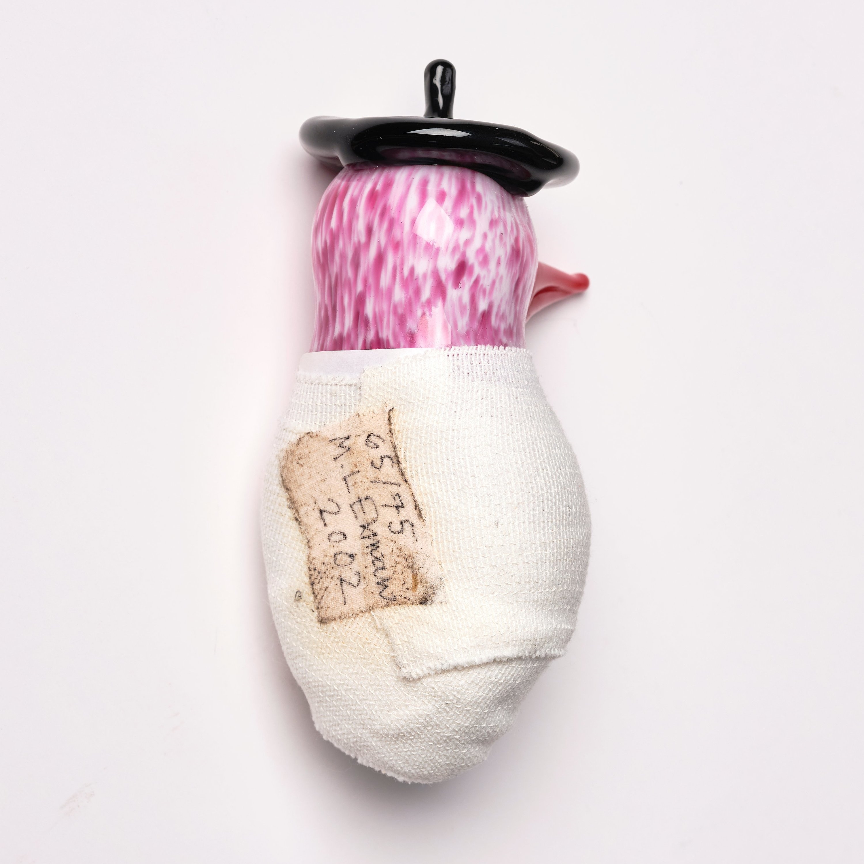 Artwork by Marie-Louise Ekman, "Uccello ferito", Made of Glas and bandage