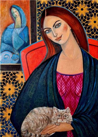 Double Portait of a Woman With a Cat by Krystyna Ruminkiewicz, 2022