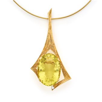 Modernist Citrine and Quartz Pendant Necklace - Andrew Grima