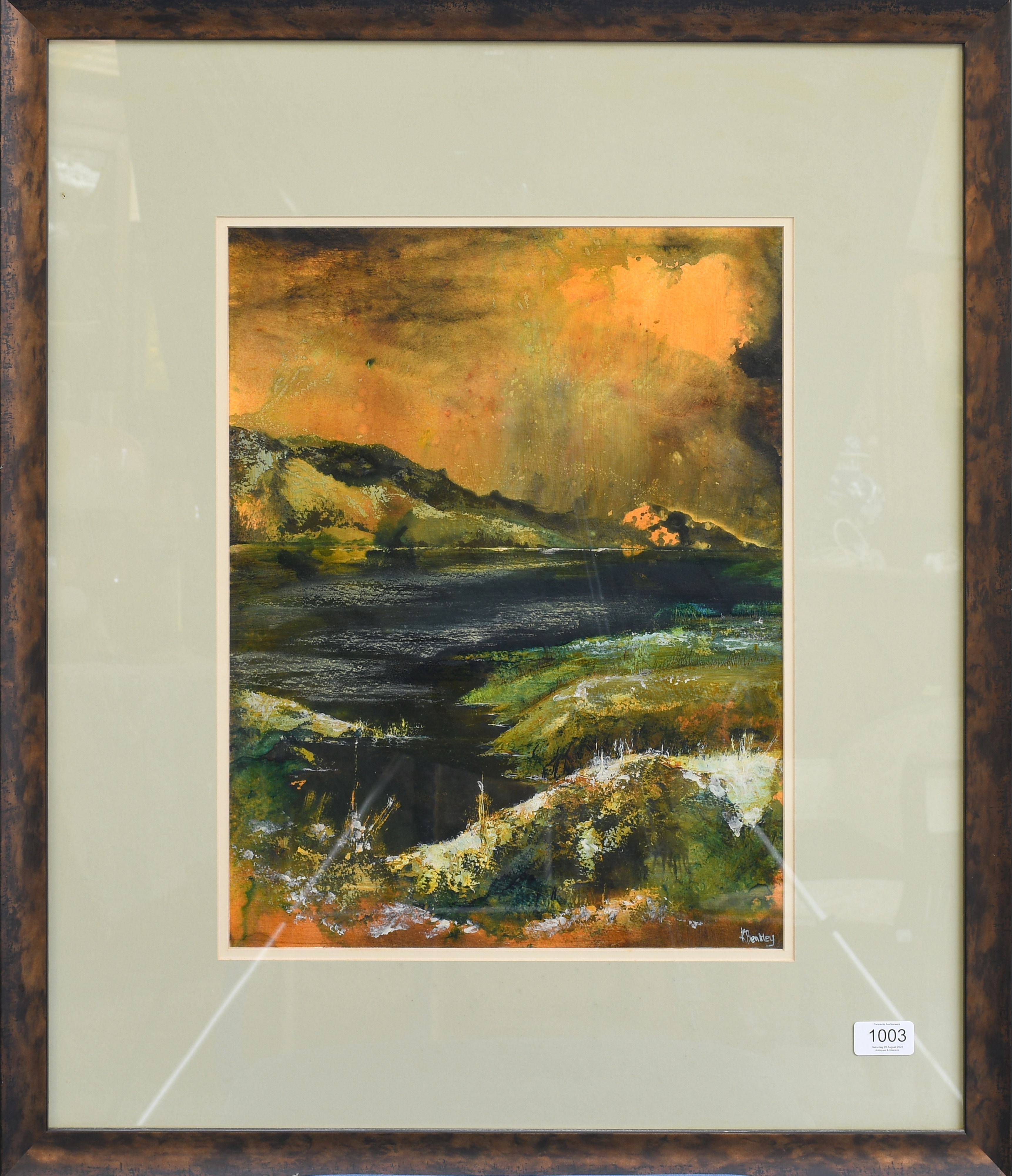 Artwork by Kate Bentley, Snow storm brewing over Kent Estuary, Made of oil on panel