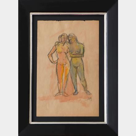 Zwei weibliche Akte in lockerer Umarmung by Dorothea Maetzel-Johannsen