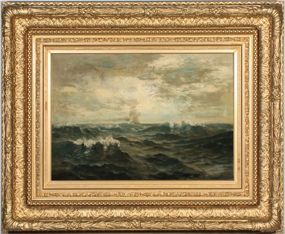 Seascape with open sea and a distant ship displayed by Lemuel D. Eldred, Late 19th century
