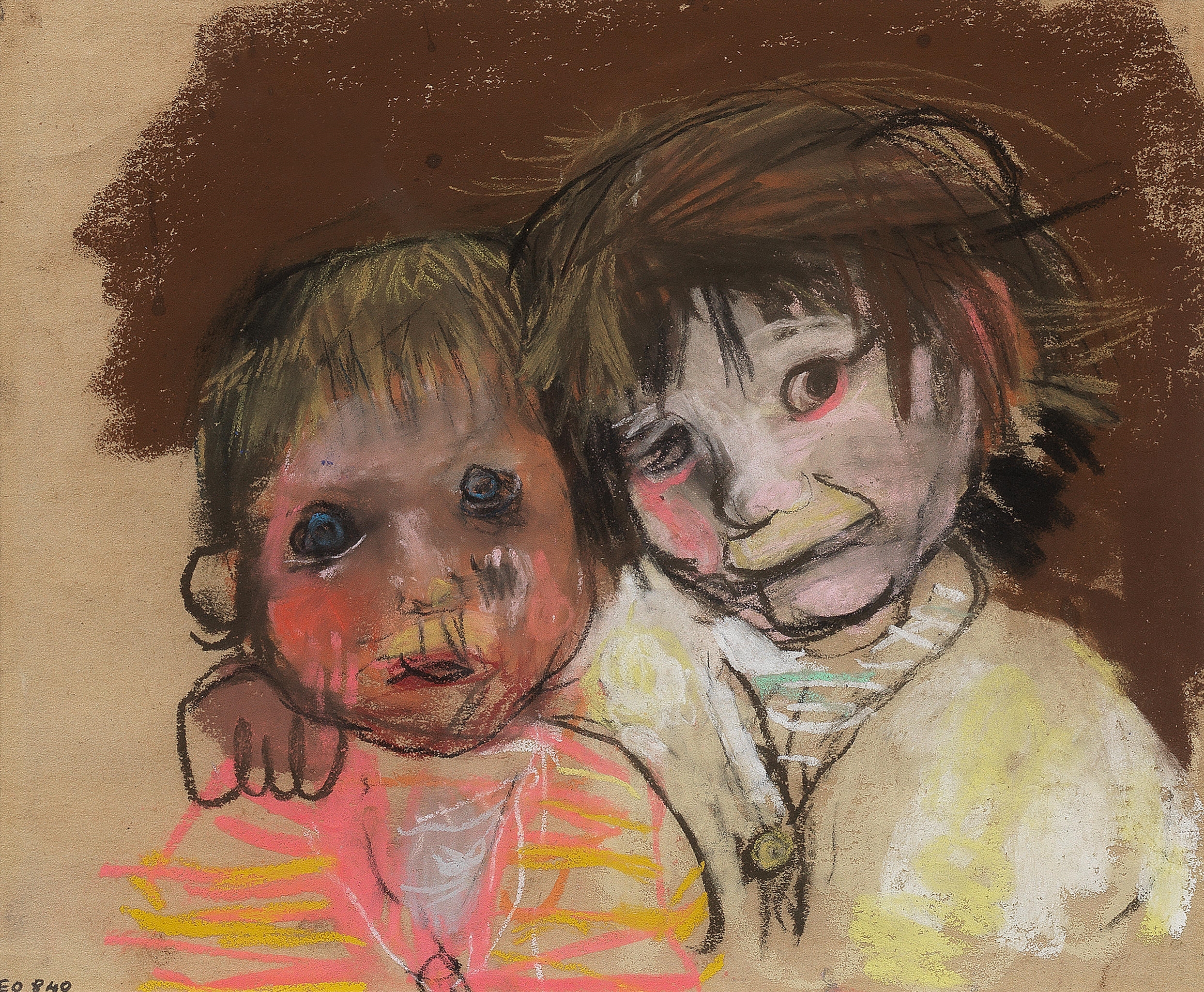 Artwork by Joan Kathleen Hardy Eardley, Two Samson Children, Made of pastel on glass