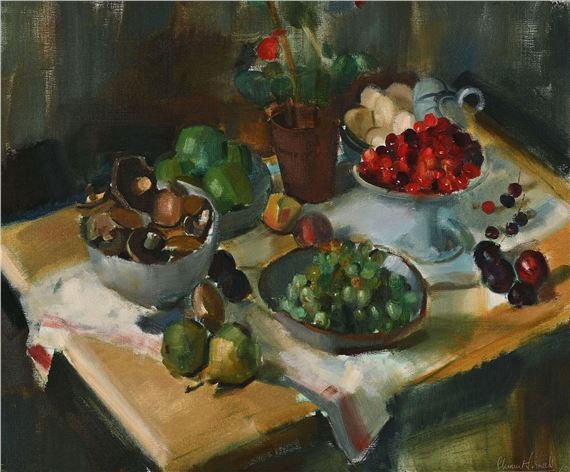 Still Life with Food on a Table by Clement Serneels, 1970