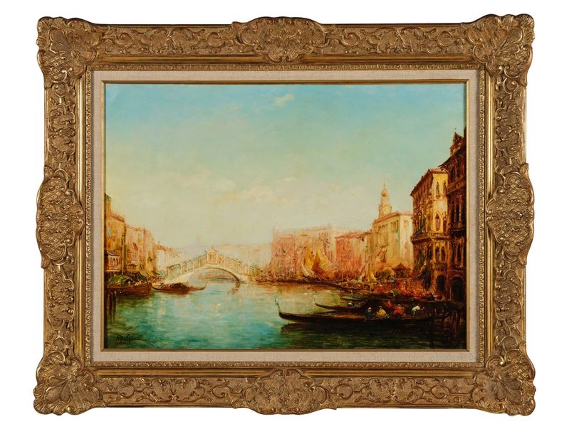 Artwork by Adolphe Bachmann, Grand Canal of Venice: the Rialto Bridge., Made of Oil on canvas