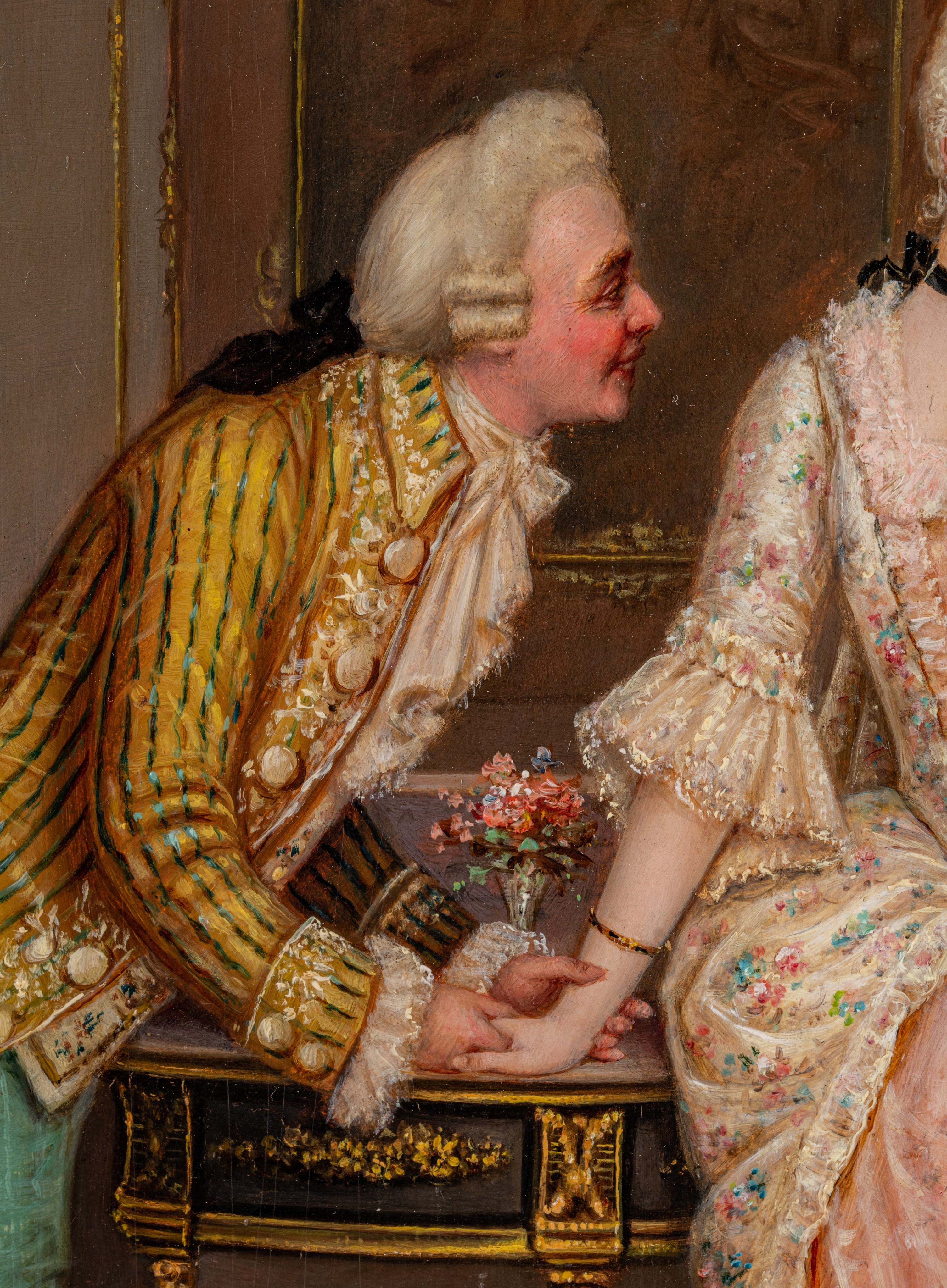 Artwork by Frederic Lenditz, a romance in a Rococo setting, Made of oil on panel