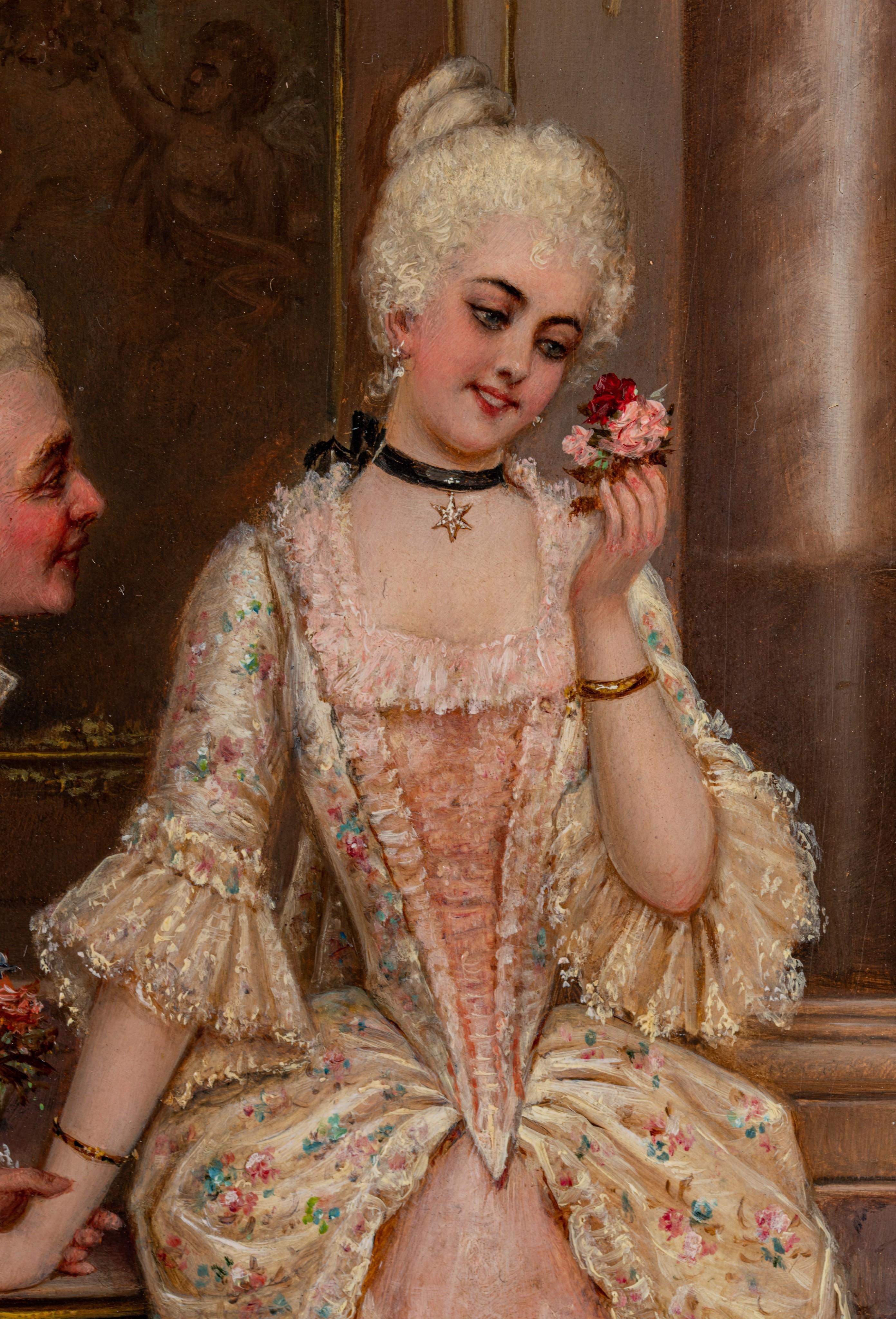 Artwork by Frederic Lenditz, a romance in a Rococo setting, Made of oil on panel