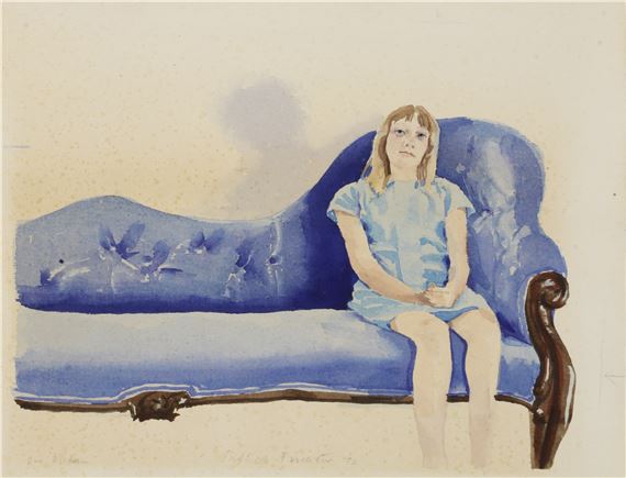 One Dirham - a girl on a blue sofa by Patrick Procktor, 1972