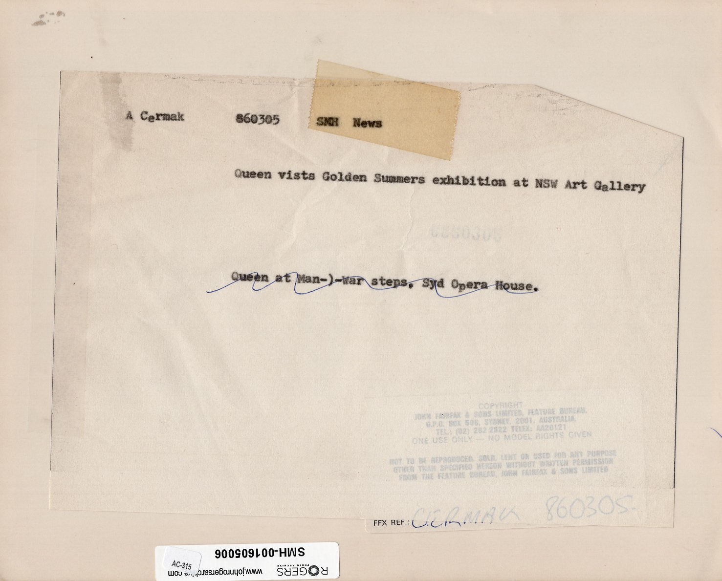 Artwork by Anton Cermak, 100Queen Elizabeth visits Golden Summers exhibition at NSW Art Gallery, 1986, Made of gelatin silver print