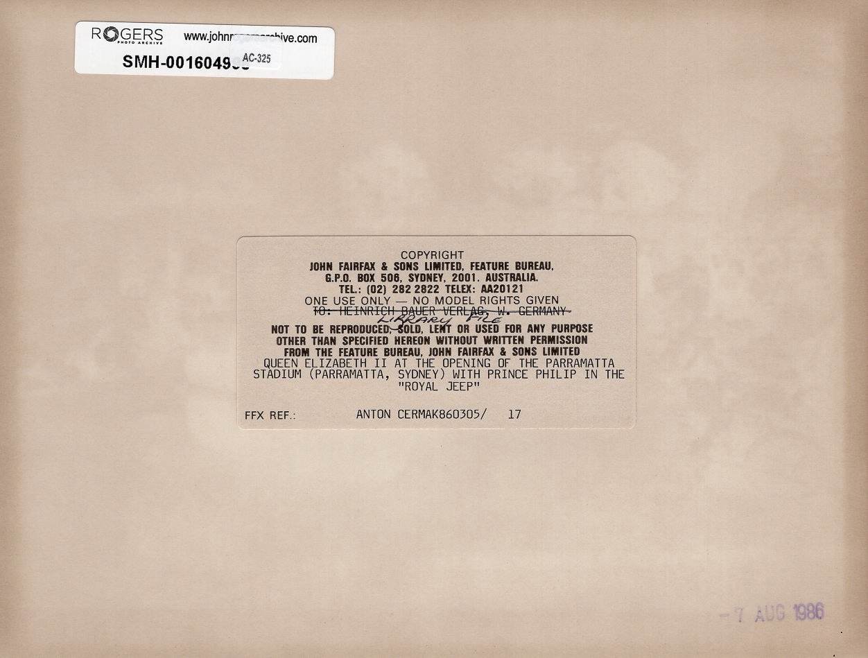 Artwork by Anton Cermak, Opening of Parramatta Stadium by Queen Elizabeth, Made of gelatin silver print