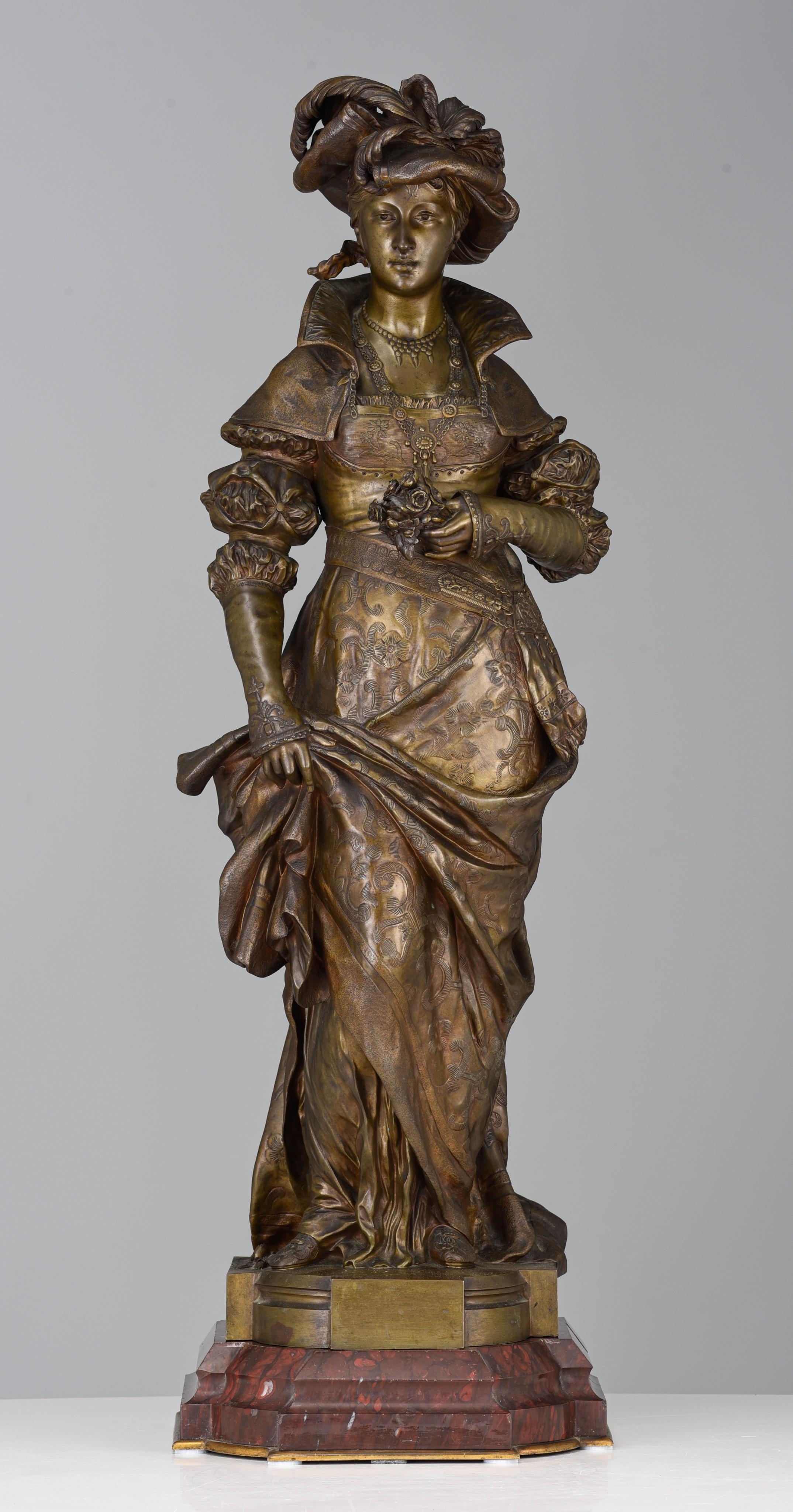 Artwork by Cesar Ceribelli, lady with roses, Made of patinated bronze