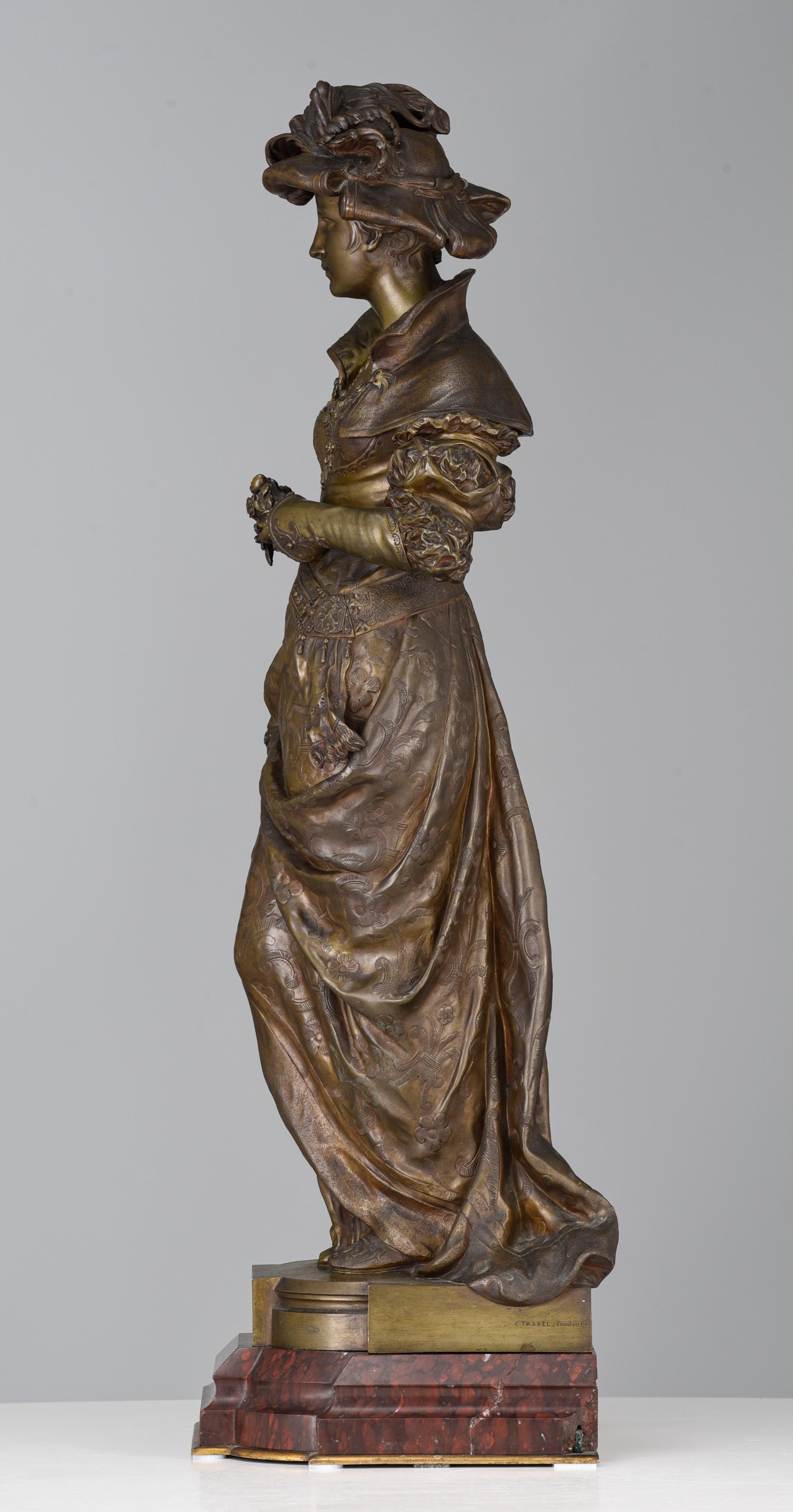 Artwork by Cesar Ceribelli, lady with roses, Made of patinated bronze