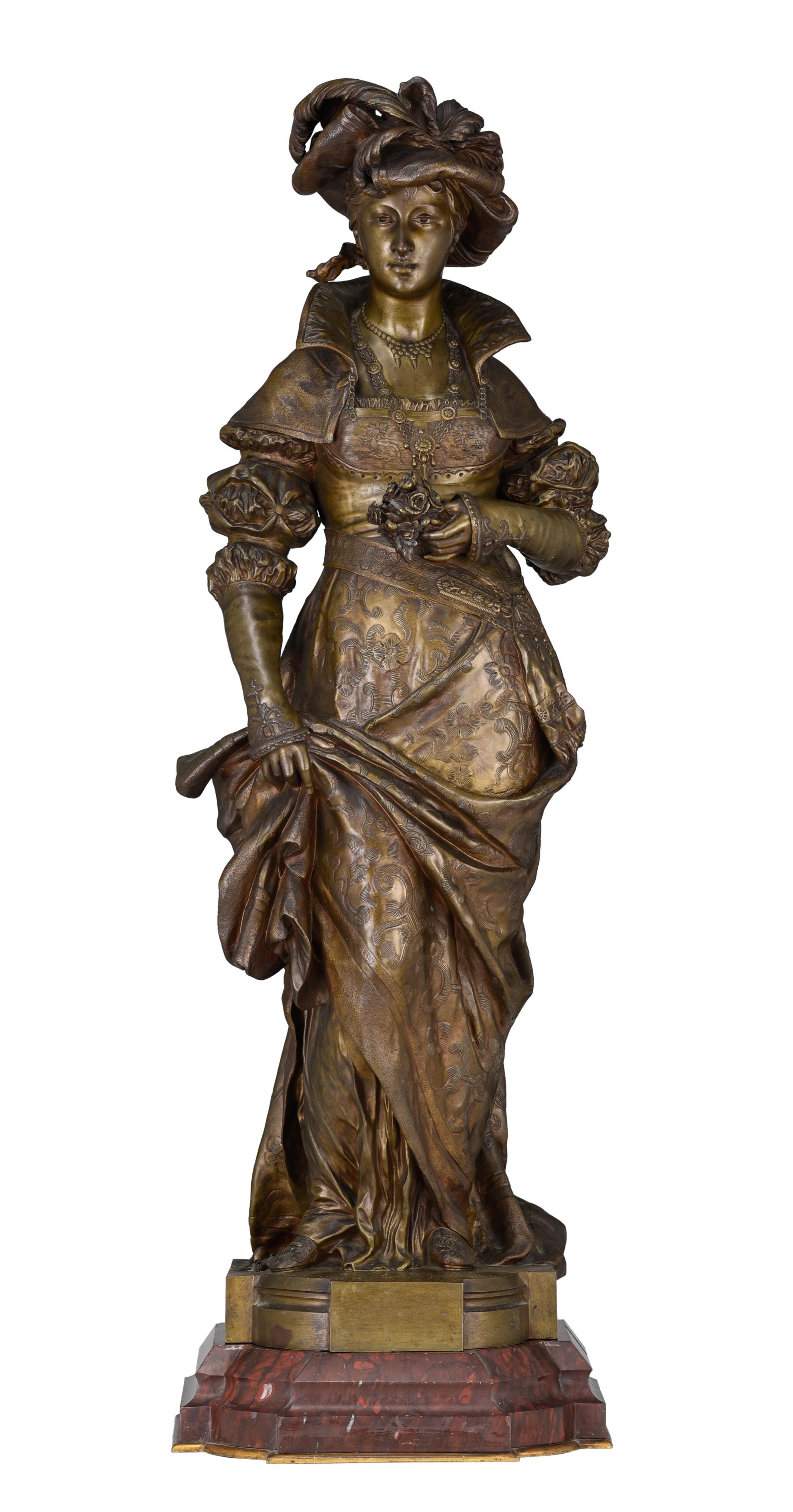 Artwork by Cesar Ceribelli, lady with roses, Made of patinated bronze