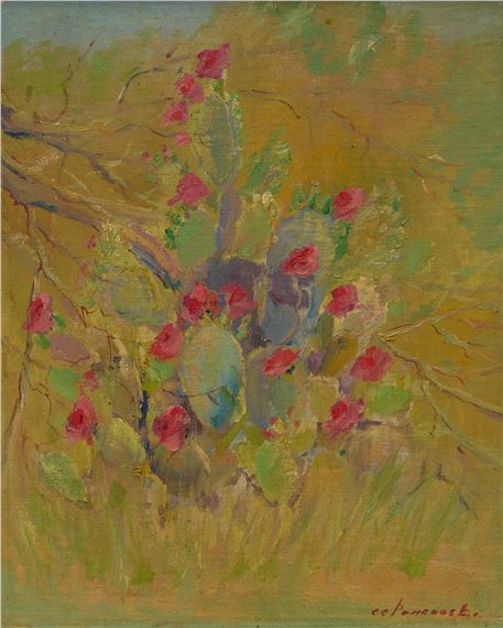 Cactus with Red Blooms by Clara Pancoast