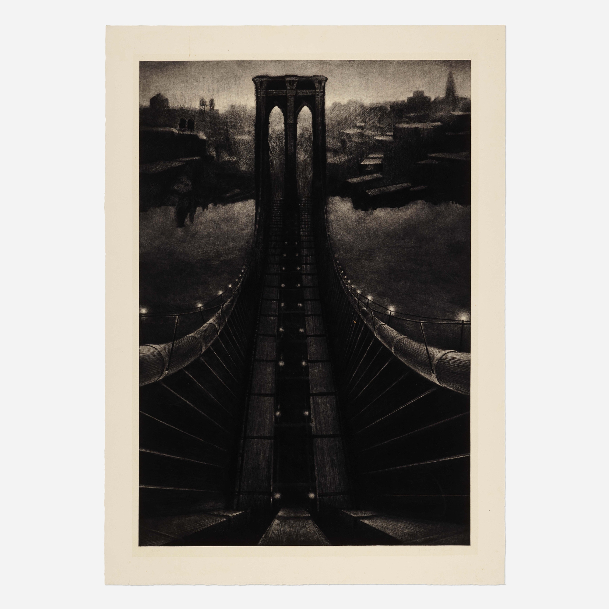 Artwork by Richard C. Harden, Brooklyn Bridge, Made of mezzotint with drypoint