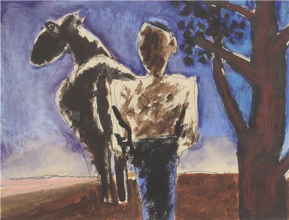 Man and donkey by Josef Herman