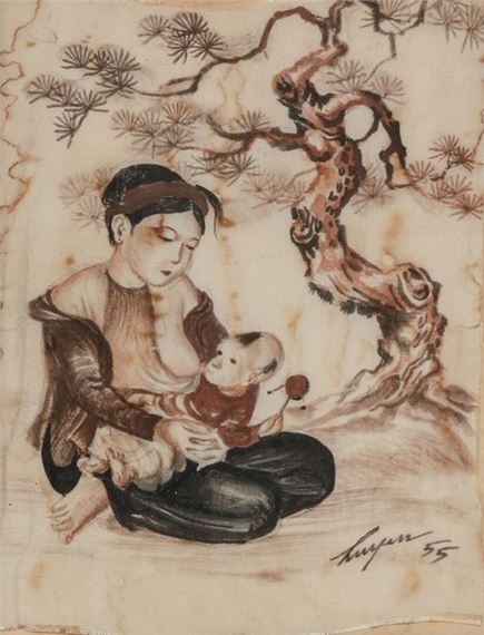 Paire de peintures sur soie, by Nguyen Duc Huyen, 1955